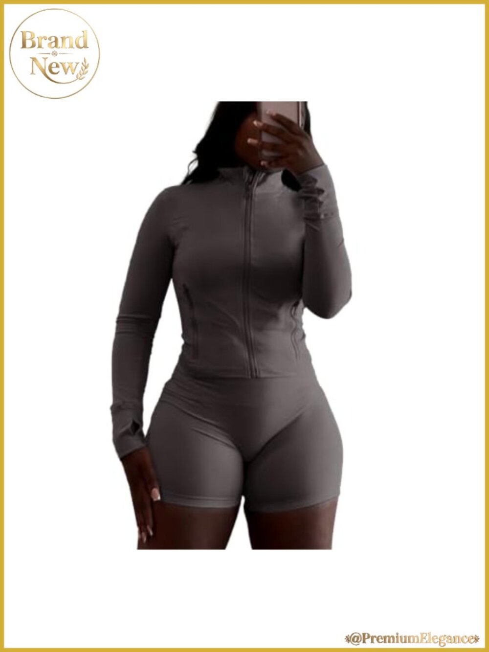 Women 2 Piece Workout Set Zip Up Jacket Bodycon Shorts